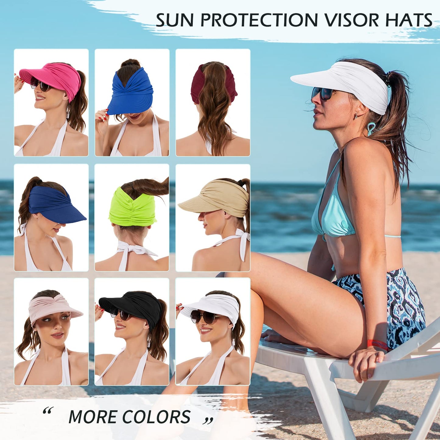 Women's UPF 50+ UV Protection Sun Visor Hat | SunSafeTok That Girl Aesthetic High Ponytail Wide Brim Hat - EDC - cartographermarket