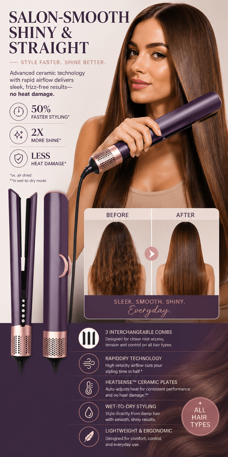 🔥 2026 Viral Wet-to-Dry Hair Straightener with Rapid Blow Technology-OKN - cartographermarket
