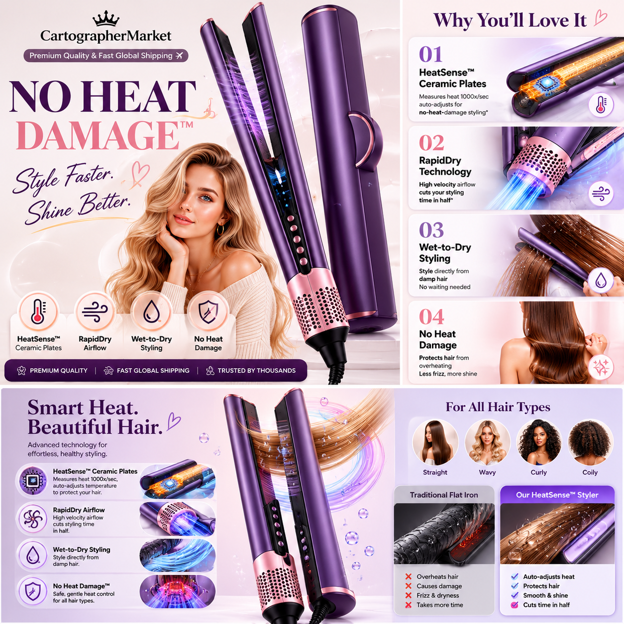 🔥 2026 Viral Wet-to-Dry Hair Straightener with Rapid Blow Technology-OKN - cartographermarket