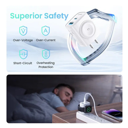 TOPADRE 3-in-1 Magnetic Wireless Cordless PD USB-C Wall Charger Block-EDC