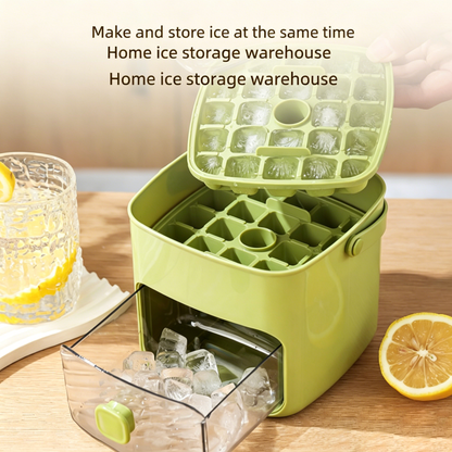 One-Press Ice Cube Tray with Storage Bin - BPA-Free 2-in-1 Ice Maker-SUY