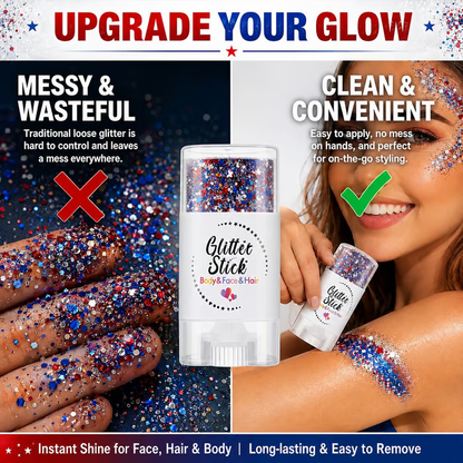 3-in-1 Patriotic Glow😍✨Red, White & Blue Glitter Body Stick -EDC - cartographermarket