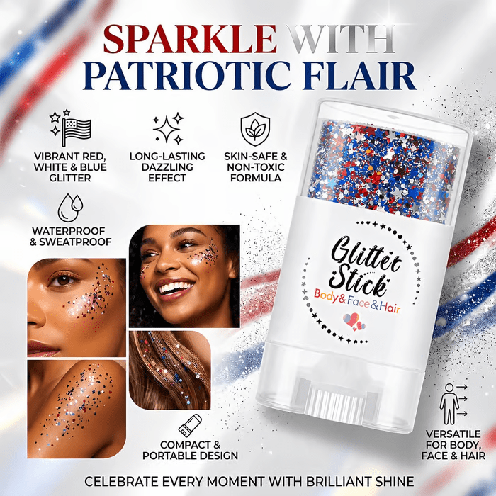 3-in-1 Patriotic Glow😍✨Red, White & Blue Glitter Body Stick -EDC - cartographermarket