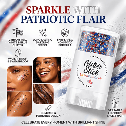 3-in-1 Patriotic Glow😍✨Red, White & Blue Glitter Body Stick -EDC - cartographermarket