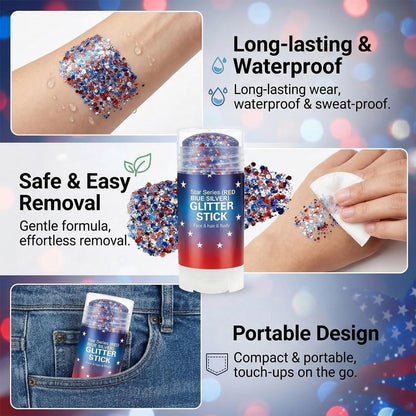 3-in-1 Patriotic Glow😍✨Red, White & Blue Glitter Body Stick -EDC - cartographermarket