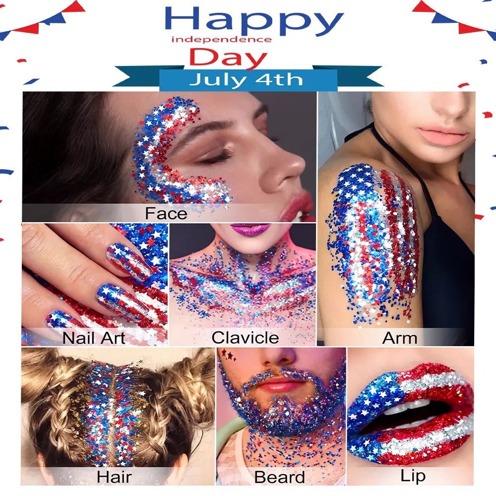 3-in-1 Patriotic Glow😍✨Red, White & Blue Glitter Body Stick -EDC - cartographermarket
