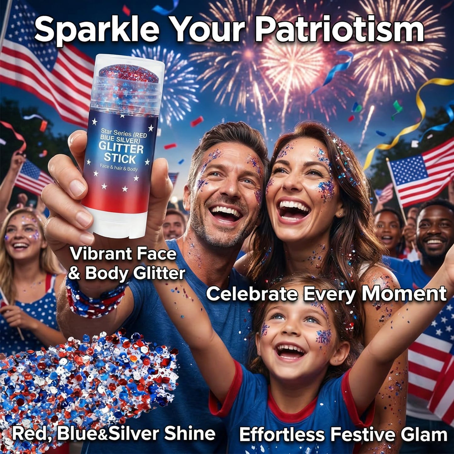 3-in-1 Patriotic Glow😍✨Red, White & Blue Glitter Body Stick -EDC - cartographermarket