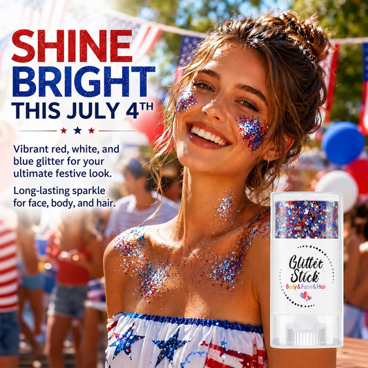 3-in-1 Patriotic Glow😍✨Red, White & Blue Glitter Body Stick -EDC
