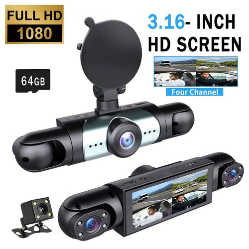 🚗4-Channel 1080P Dash Cam: 🚚360° Protection, 64GB Card Included-OKN - cartographermarket
