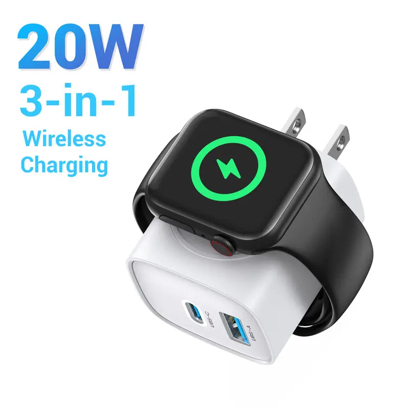 TOPADRE 3-in-1 Magnetic Wireless Cordless PD USB-C Wall Charger Block-EDC
