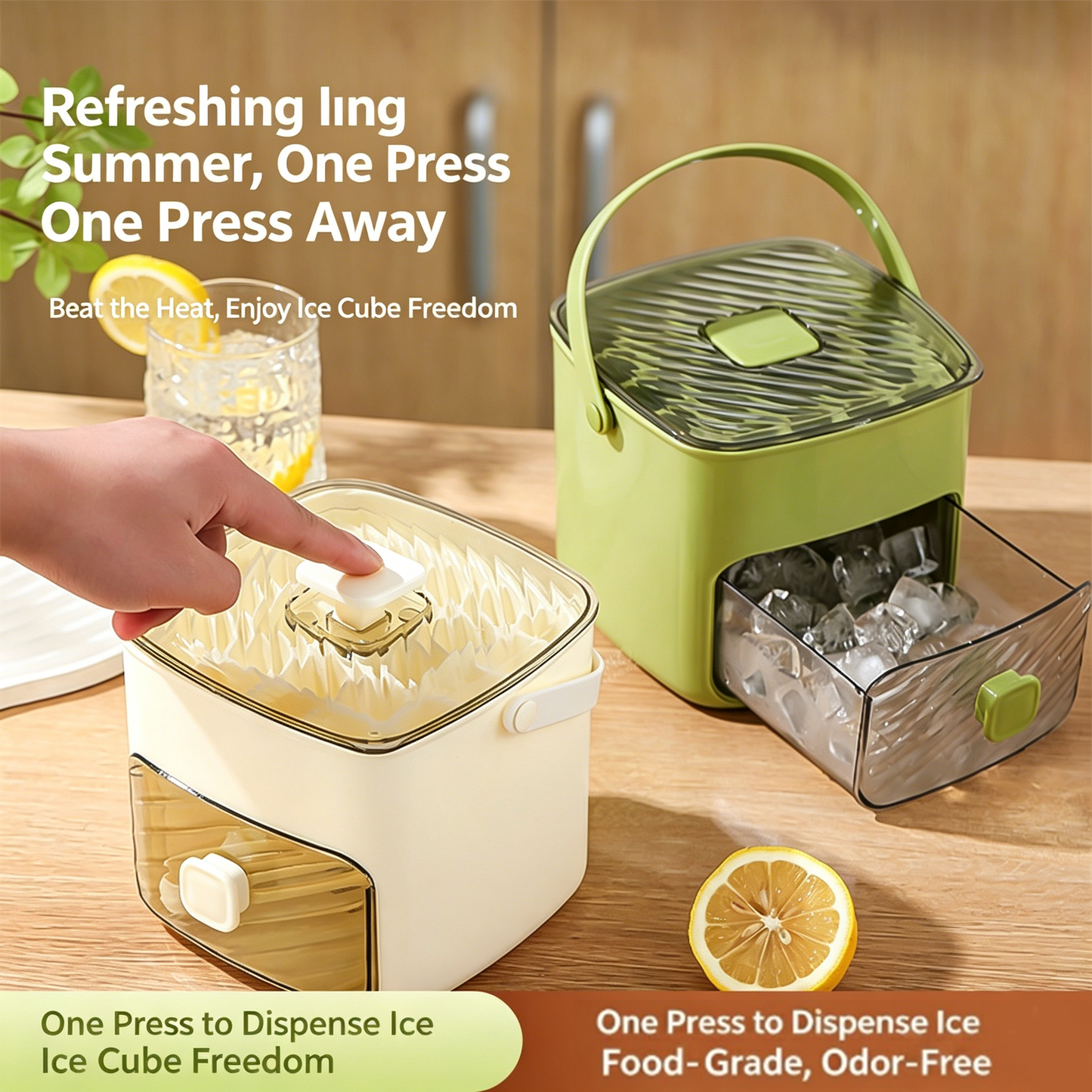 One-Press Ice Cube Tray with Storage Bin - BPA-Free 2-in-1 Ice Maker-SUY