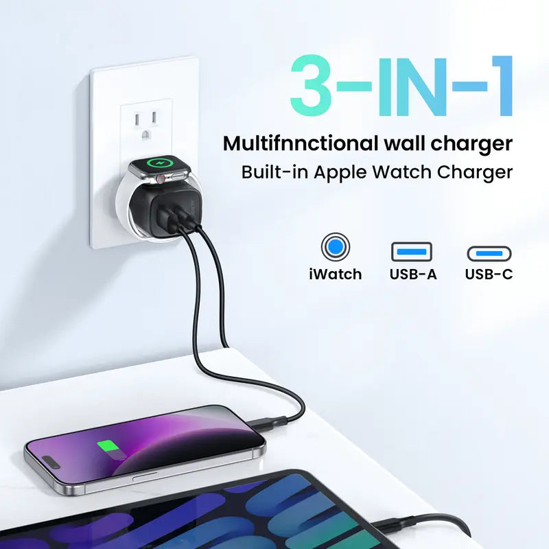 TOPADRE 3-in-1 Magnetic Wireless Cordless PD USB-C Wall Charger Block-EDC