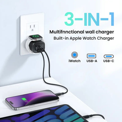TOPADRE 3-in-1 Magnetic Wireless Cordless PD USB-C Wall Charger Block-EDC