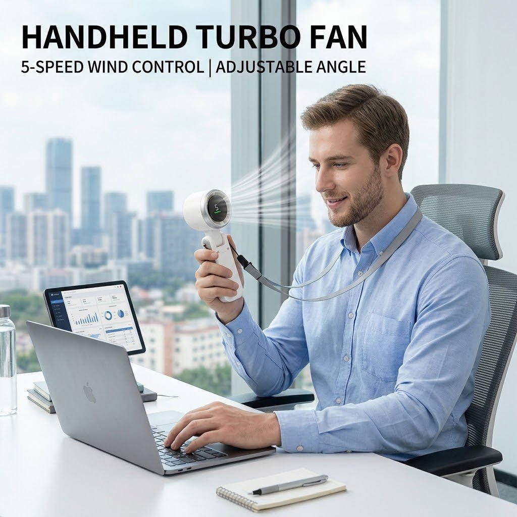5 Speed Portable Turbo Hand Fan 4000mAh Rechargeable Long Lasting Cooling Fan for Outdoor Travel Office-SUY - cartographermarket