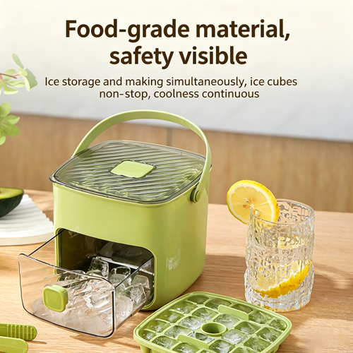 One-Press Ice Cube Tray with Storage Bin - BPA-Free 2-in-1 Ice Maker-SUY