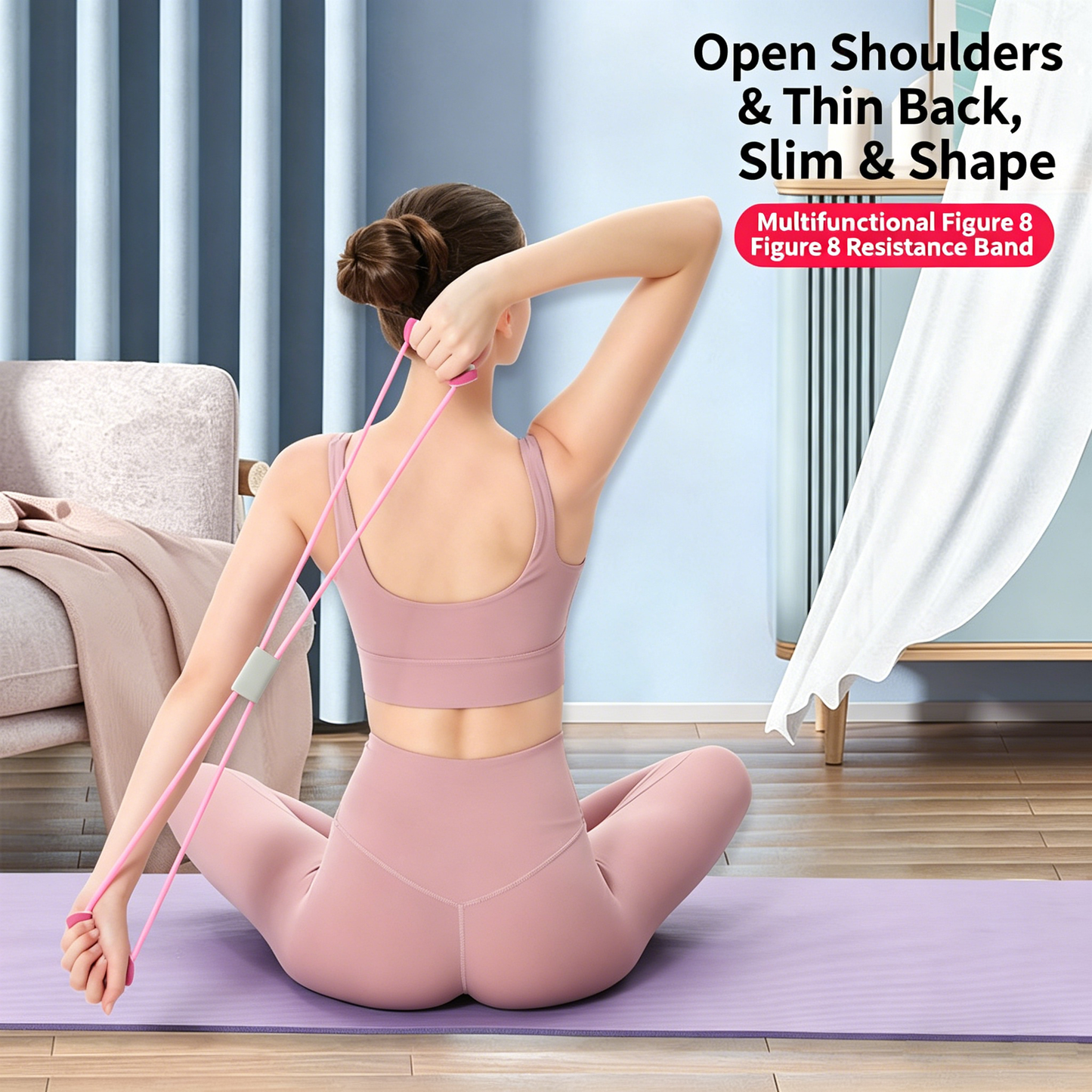 8-Word Resistance Band, Heavy-Duty, Home Essential for Shoulder Opening & Back Training, Yoga Fitness Elastic Rope for Chest Expanding & Body Shaping-OKN1