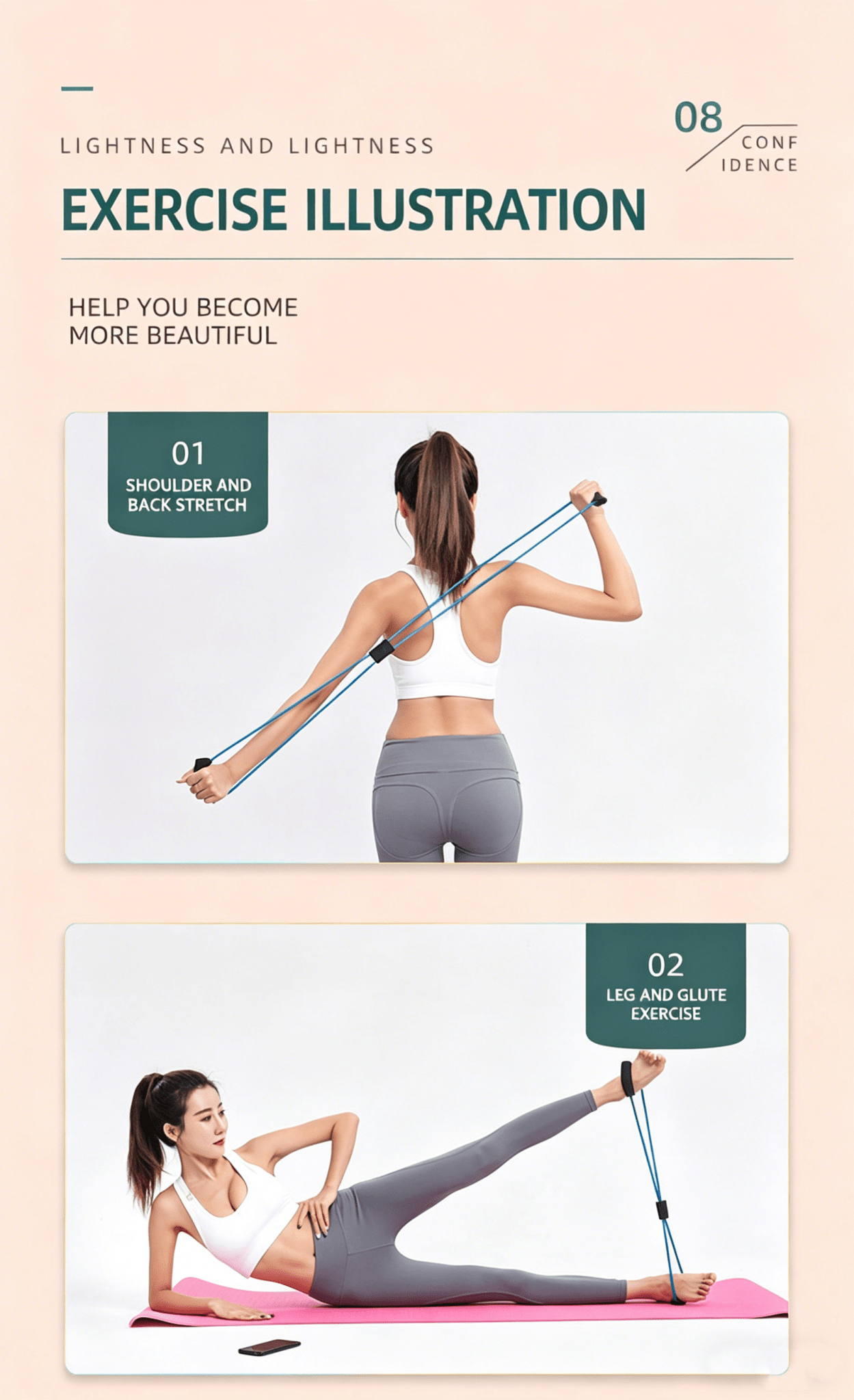 8-Word Resistance Band, Heavy-Duty, Home Essential for Shoulder Opening & Back Training, Yoga Fitness Elastic Rope for Chest Expanding & Body Shaping-OKN1 - cartographermarket