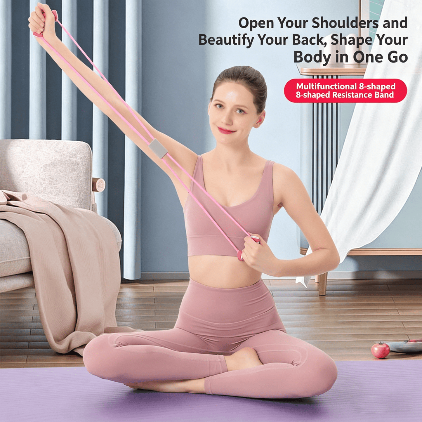 8-Word Resistance Band, Heavy-Duty, Home Essential for Shoulder Opening & Back Training, Yoga Fitness Elastic Rope for Chest Expanding & Body Shaping-OKN1 - cartographermarket