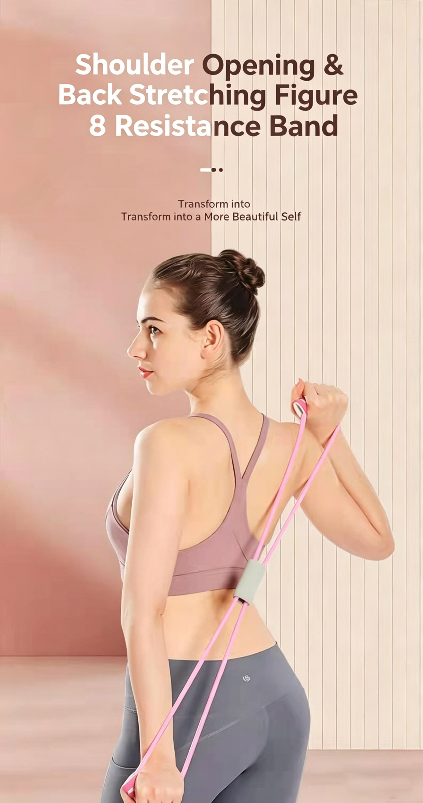 8-Word Resistance Band, Heavy-Duty, Home Essential for Shoulder Opening & Back Training, Yoga Fitness Elastic Rope for Chest Expanding & Body Shaping-OKN1