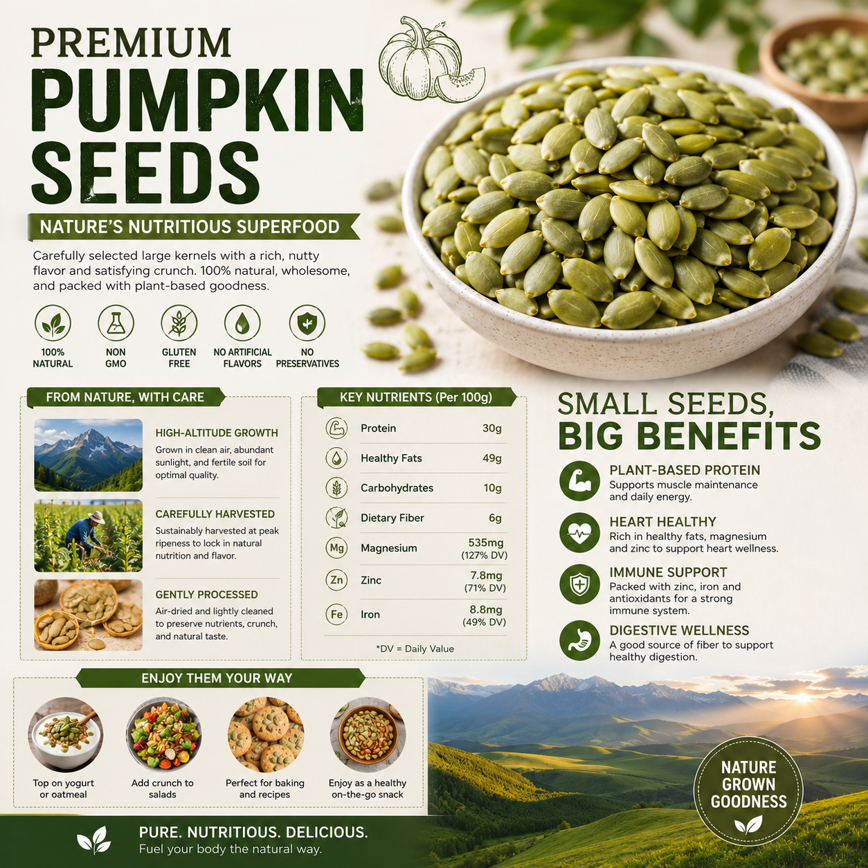 "Premium Roasted Pumpkin Seeds – Crunchy, Healthy, & Perfect for Snacking! 🎃 Limited Time Offer!"-OKN