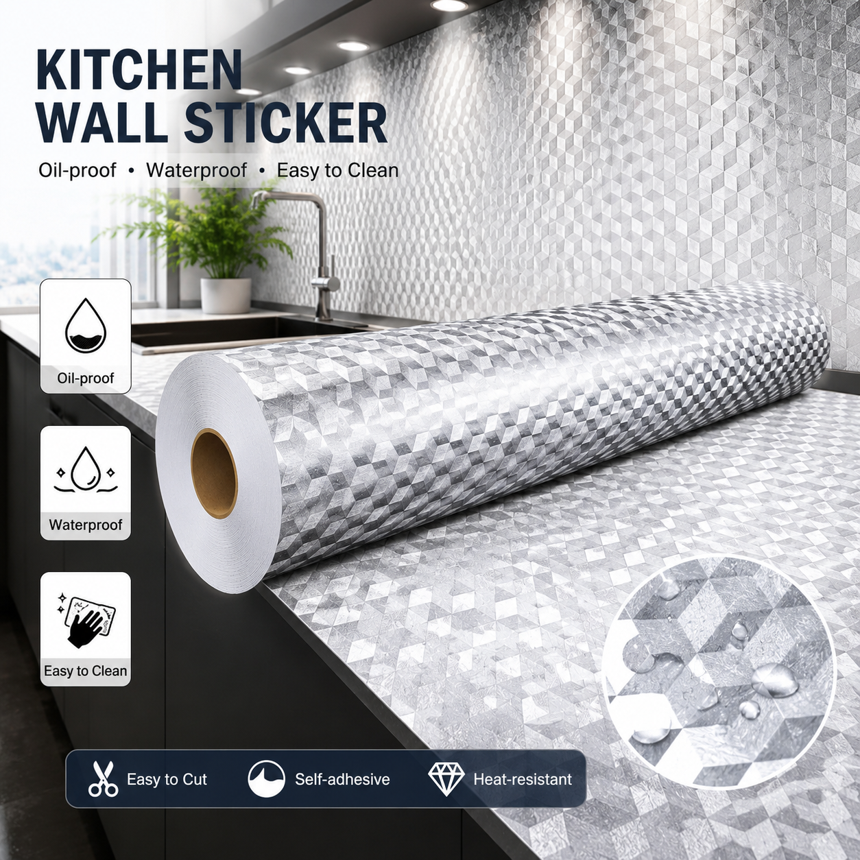 Peel and Stick Wallpaper, Waterproof Contact Paper for Kitchen Countertops Cabinets-EDC