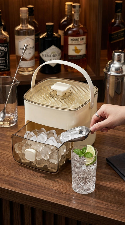 One-Press Ice Cube Tray with Storage Bin - BPA-Free 2-in-1 Ice Maker-SUY