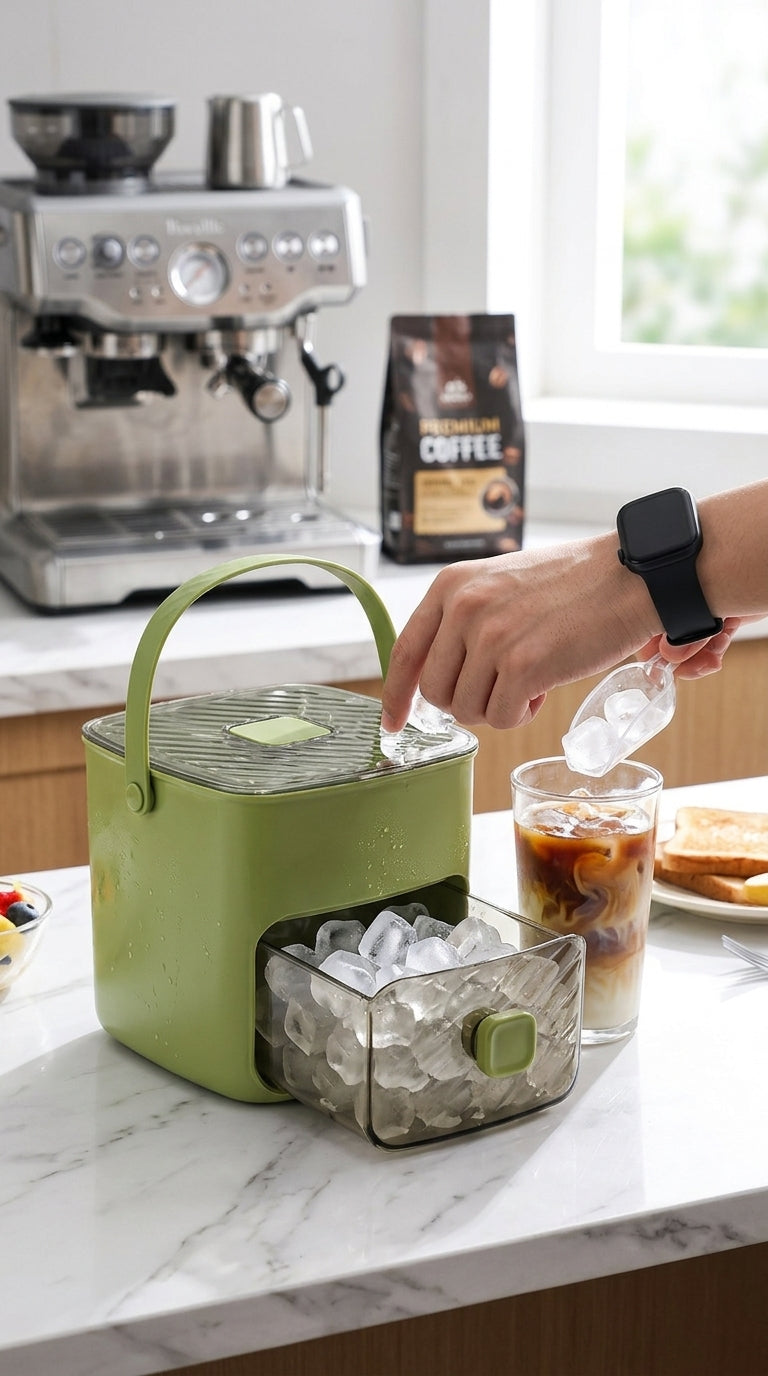 One-Press Ice Cube Tray with Storage Bin - BPA-Free 2-in-1 Ice Maker-SUY