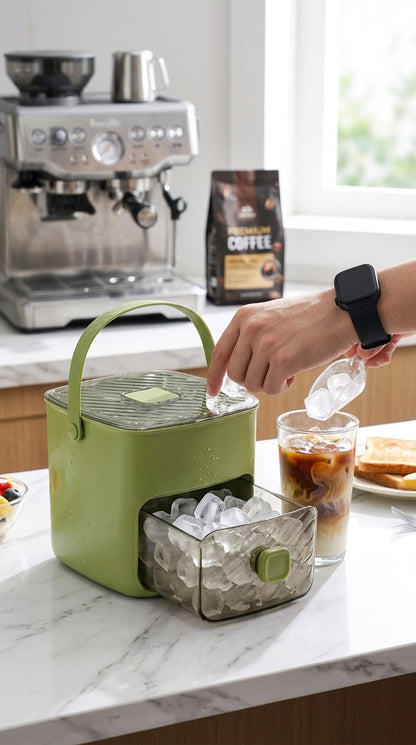 One-Press Ice Cube Tray with Storage Bin - BPA-Free 2-in-1 Ice Maker-SUY