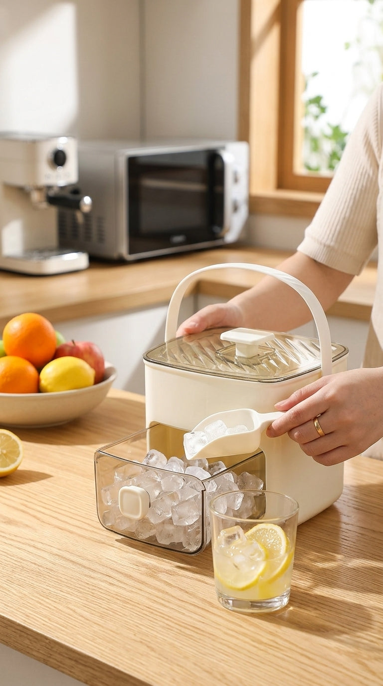One-Press Ice Cube Tray with Storage Bin - BPA-Free 2-in-1 Ice Maker-SUY