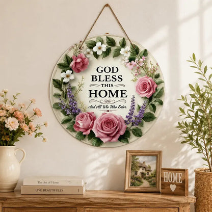 【fathersdaygift】God Bless This Home Round Wooden Sign,-EDC
