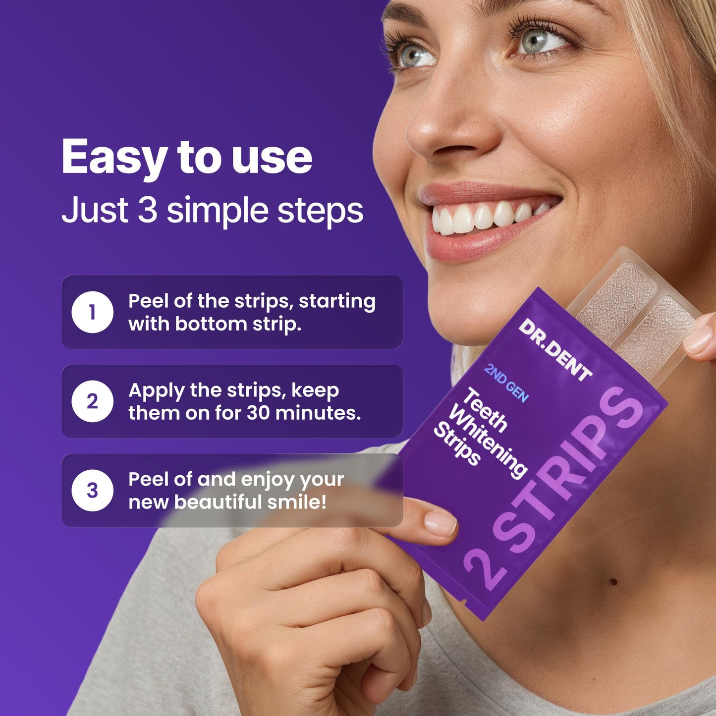 DRDENT Purple Teeth Whitening Strips - 7/21 Whitening Sessions - Safe for Enamel - Non Sensitive Teeth Whitening - Peroxide - Free - LGZ - cartographermarket