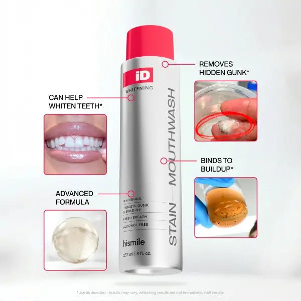 Hismile iD Stain Whitening Mouthwash for White Teeth, Freshens Breath with Essential Oils - OKN - cartographermarket