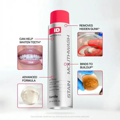 Hismile iD Stain Whitening Mouthwash for White Teeth, Freshens Breath with Essential Oils - OKN - cartographermarket