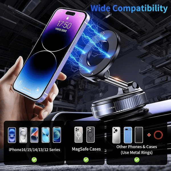 🚗 Magnetic Car Phone Holder 🧲 Strong Suction Cup, Foldable for Dashboard, Gym & Mirror-VIM - cartographermarket