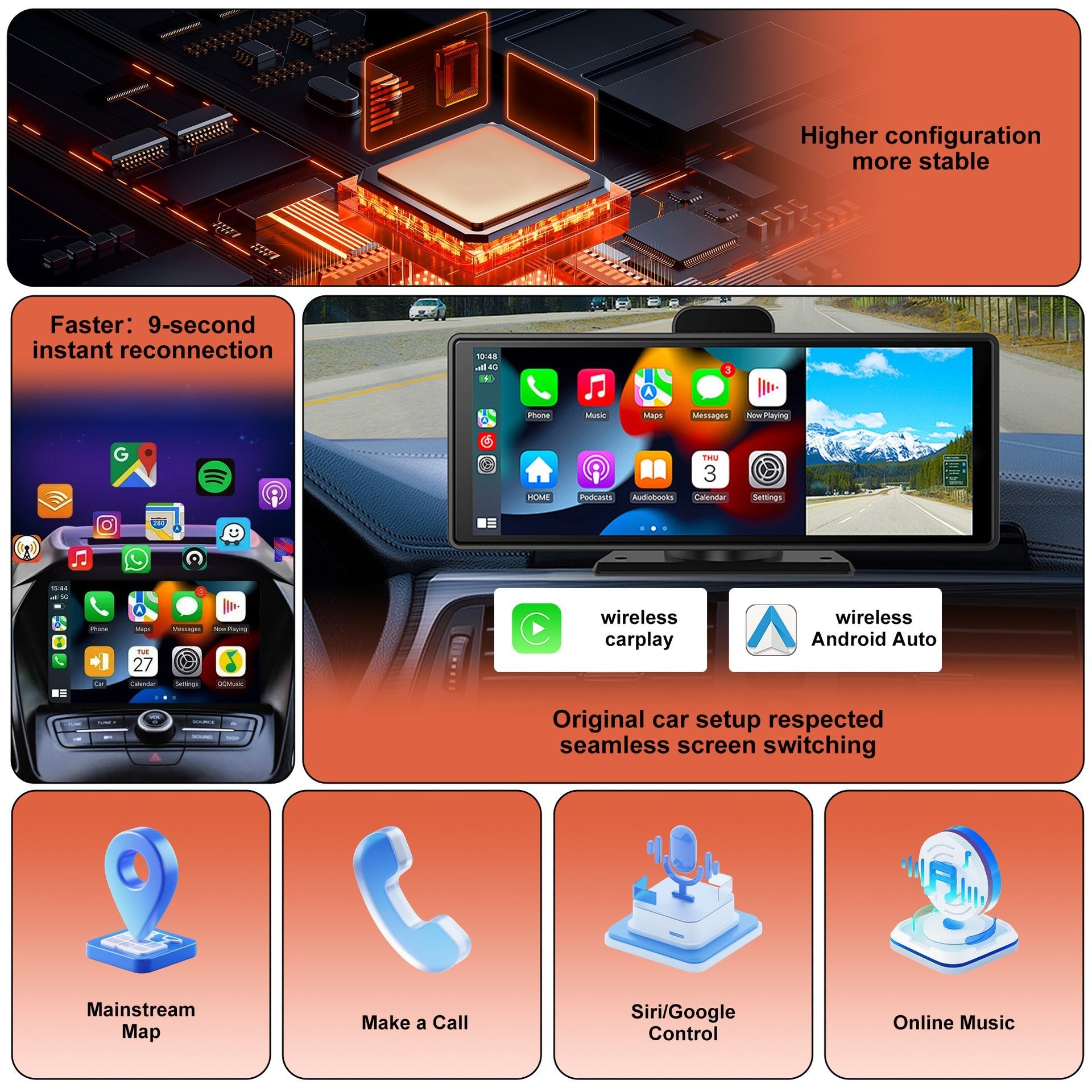 Newly upgraded popular original car wireless CarPlay portable smart connectivity box for Apple and Android, seamless connection with original car screen without lag - OKN - cartographermarket