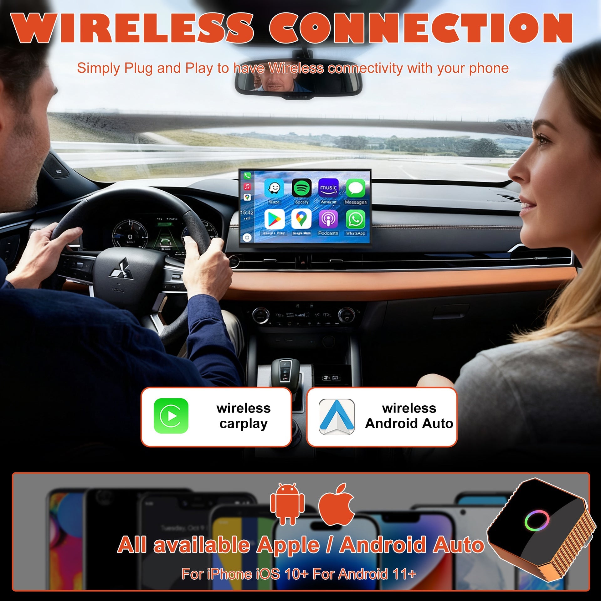 Newly upgraded popular original car wireless CarPlay portable smart connectivity box for Apple and Android, seamless connection with original car screen without lag - OKN - cartographermarket