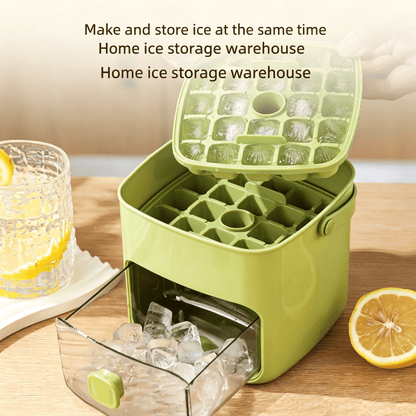 One-Press Ice Cube Tray with Storage Bin - BPA-Free 2-in-1 Ice Maker-SUY - cartographermarket