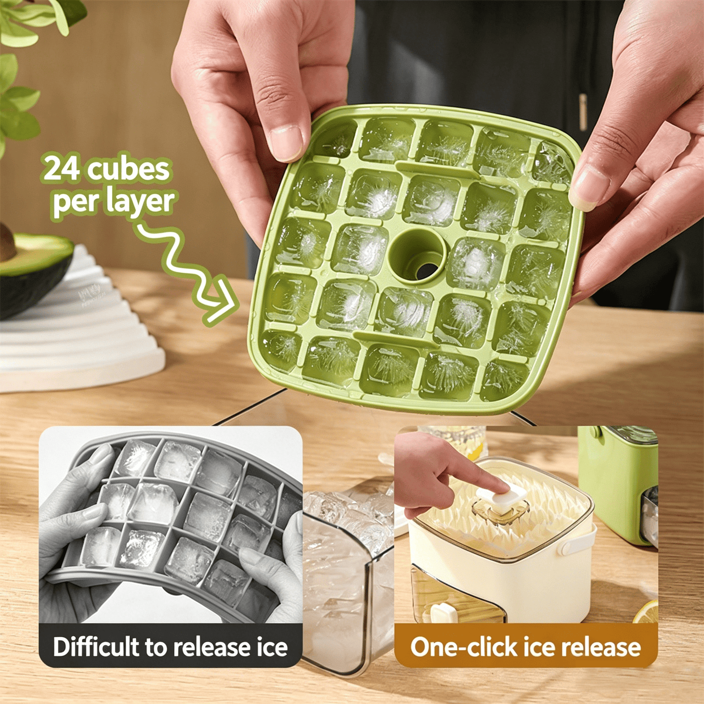 One-Press Ice Cube Tray with Storage Bin - BPA-Free 2-in-1 Ice Maker-SUY - cartographermarket