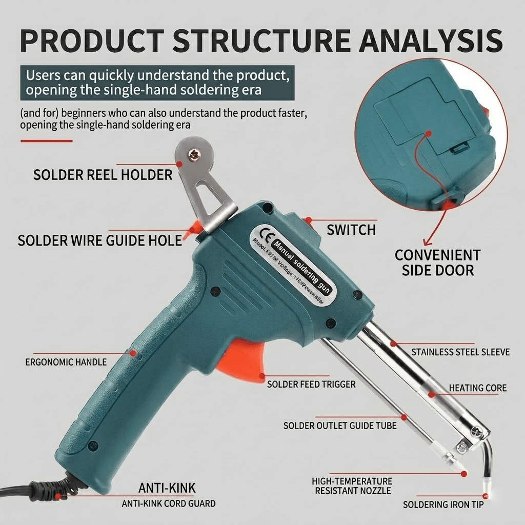 Premium Soldering Gun Set - Fast Heat 60W Welding Iron with Solder Wire for Household & Electronic Repairs - OKN - cartographermarket