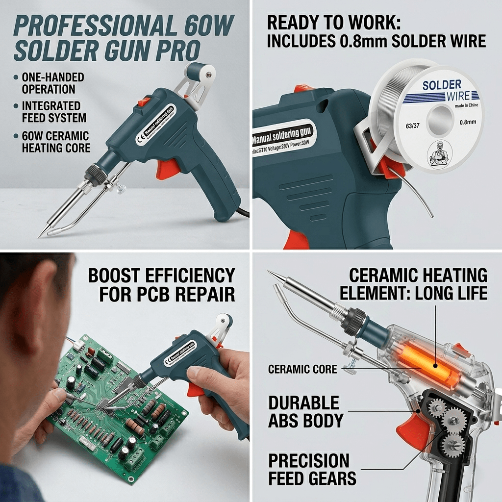Premium Soldering Gun Set - Fast Heat 60W Welding Iron with Solder Wire for Household & Electronic Repairs - OKN - cartographermarket
