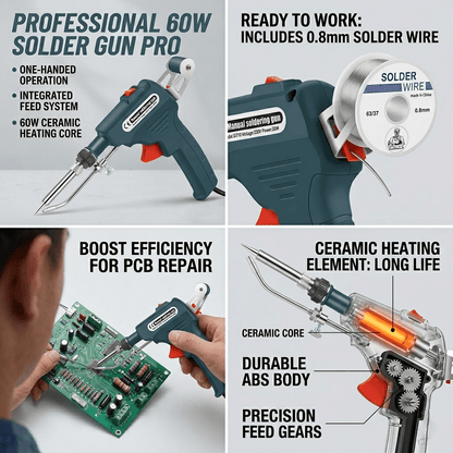 Premium Soldering Gun Set - Fast Heat 60W Welding Iron with Solder Wire for Household & Electronic Repairs - OKN - cartographermarket
