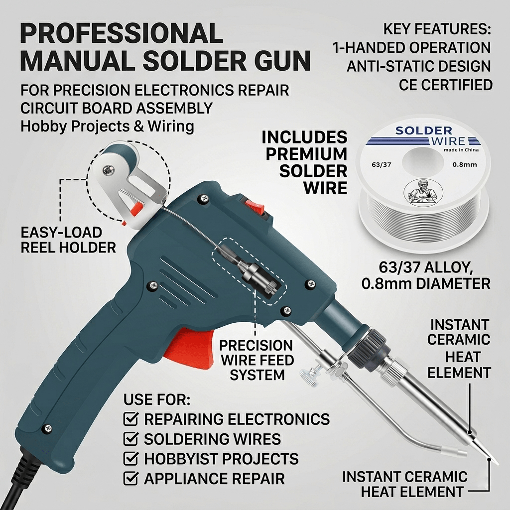 Premium Soldering Gun Set - Fast Heat 60W Welding Iron with Solder Wire for Household & Electronic Repairs - OKN - cartographermarket