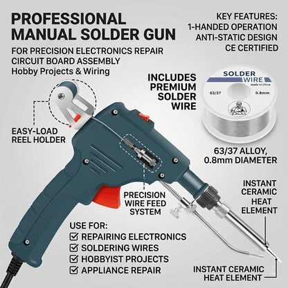 Premium Soldering Gun Set - Fast Heat 60W Welding Iron with Solder Wire for Household & Electronic Repairs - OKN - cartographermarket