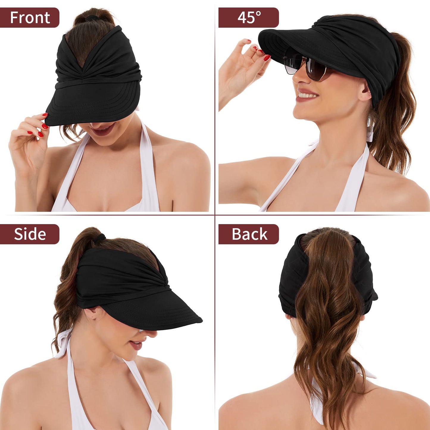 Women's UPF 50+ UV Protection Sun Visor Hat | SunSafeTok That Girl Aesthetic High Ponytail Wide Brim Hat - EDC - cartographermarket