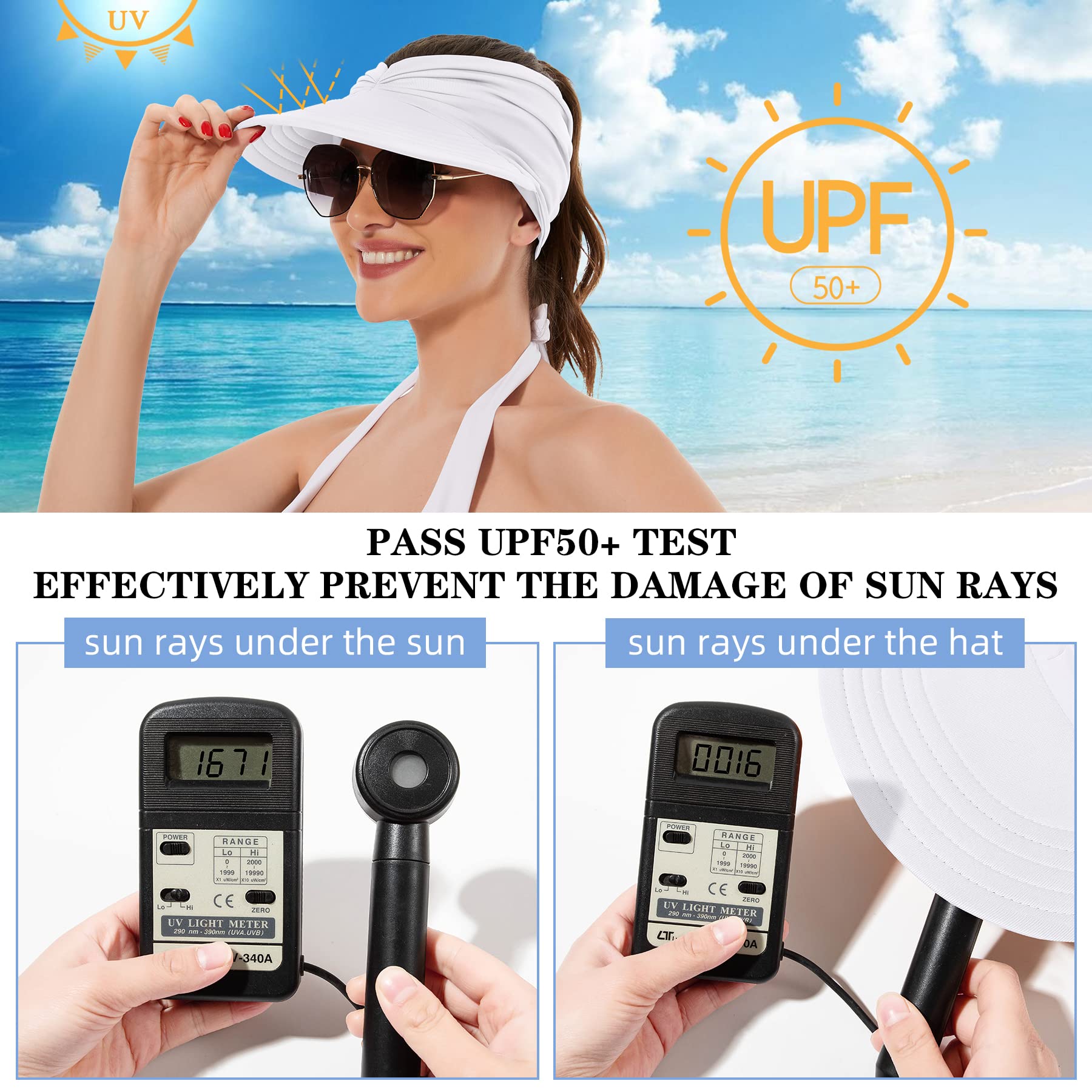 Women's UPF 50+ UV Protection Sun Visor Hat | SunSafeTok That Girl Aesthetic High Ponytail Wide Brim Hat - EDC - cartographermarket